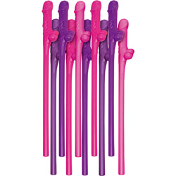 Bachelorette Party Favors Dicky Sipping Straws, Set of 10, Pink/Purple