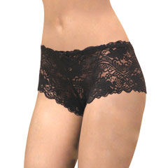 Floral Lace Boy Short Panty for Women, Extra Small, Fetish Black