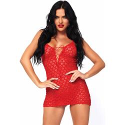 Leg Avenue Lace Mini Dress with Matching G-String, One Size, Red