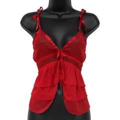 Necessary Objects Take a Bow Slit and Sheer Cami, Large, Red