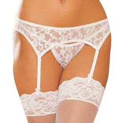 Shirley of Hollywood Lace Garter Belt and Lace G-String Set, One Size, White