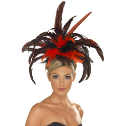 Burlesque Headband with Feather Plumes, One Size, Red/Black