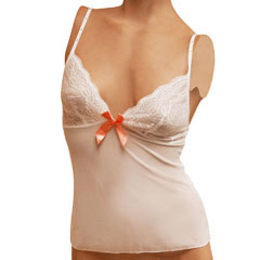 Floral Sheer Lace Camisole with Flirty Bow, Extra Large, White