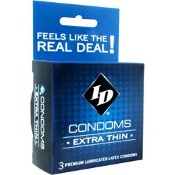 ID Extra Thin Lubricated Condoms, 3 Pack
