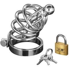 Master Series 4 Ring Chastity Cage with Urethral Plug, Small/Medium