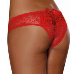 Dreamgirl Stretch Lace Crotchless Ruffled Panty, Large, Red