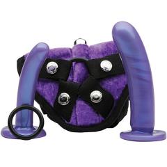Tantus Bend Over Intermediate Vibrating Harness Kit with Silicone Dildos, Purple