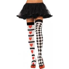 Leg Avenue Harlequin and Heart Thigh Highs, One Size, Red/Black/White