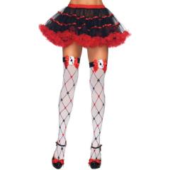 Leg Avenue Woven Diamond Card Suit Thighs High, One Size, Red/White/Black