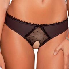 Rene Rofe Crotchless Frills Panty with Back Bows, Small/Medium, Classic Black