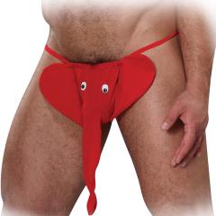 Male Power Squeaker Elephant G-String, One Size, Red