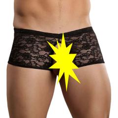 Male Power Stretch Lace Double Pleasure Shorts, Large/Extra Large, Black