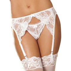 Shirley of Hollywood Stretchy Lace Mesh Garter Belt, One Size, Wedding White