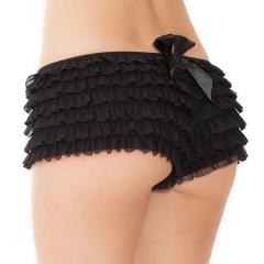 Coquette Lingerie Ruffle Shorts with Back Bow Detail, One Size, Black