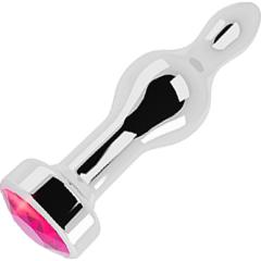 Shots Rich R8 Metal Anal Plug with Sparkling Sapphire, 3.5 Inch, Silver/Pink