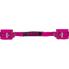Ouch! Adjustable Leather Handcuffs with Strap, One Size, Kinky Pink