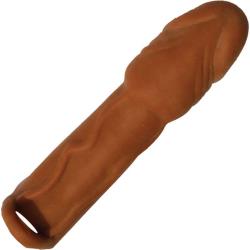 Skinsations Husky Lover Extension with Scrotum Strap, 6.5 Inch, Caramel