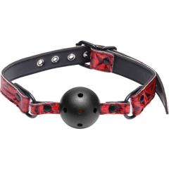 Master Series Crimson Tied Embossed Strap Adjustable Breathable Ball Gag, Black/Red