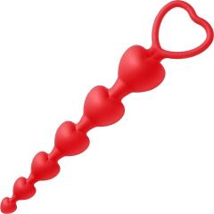 Frisky Sweet Heart Silicone Anal Beads, 6 Inch, Red