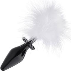 Frisky Fluffer Bunny Tail Glass Anal Plug, 3 Inch, Black/White