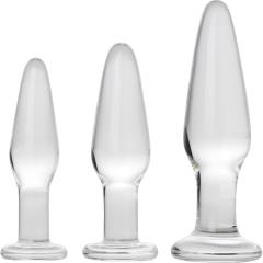 Prisms Erotic Glass Dosha 3 Piece Anal Plug Kit, Clear