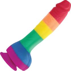 Colours Silicone Dildo with Suction Mount Base, 8 Inch, Rainbow Pride Edition
