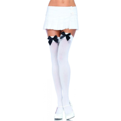 Leg Avenue Opaque Thigh Hi with Satin Bow, One Size, White/Black