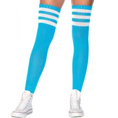 Leg Avenue Athlete Thigh High Socks with 3 Stripe Top, One Size, Neon Blue