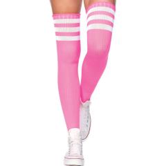 Leg Avenue Athlete Thigh High Socks with 3 Stripe Top, One Size, Neon Pink