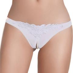 Oh LaLa Cheri Lace Thong with Pearl Strand, One Size, Wedding White
