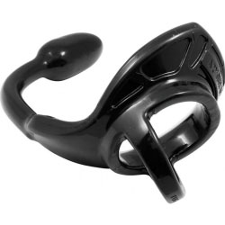 Perfect Fit Armour Tug Lock Cock Ring with Anal Plug, Small, Black