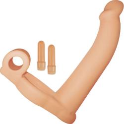 Double Penetrator Vibrating Studmaker Cockring with 6.5 Inch Dong, Flesh