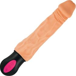 Natural Realskin Hot Cock No 3 Rechargeable 12 Function Vibrator, 10.5 Inch, Ivory