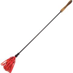 Rouge Leather Riding Crop with Wooden Handle, 23.5 Inch, Red