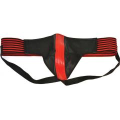 Bondage Leather Jockstrap with Stripes, Small, Red/Black