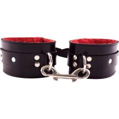 Heavy Duty Fur and Leather Ankle Cuffs, One Size, Black/Red