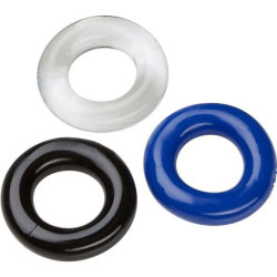 Cloud 9 Cock Ring Combo 3 Piece Pack, Crystal Clear/Black/Blue
