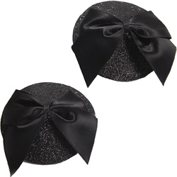 Bijoux Indiscrets Classic Burlesque Pasties with Glitter and Satin Bow, Black