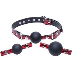 Master Series Crimson Tied Triad Interchangeable Silicone Ball Gag Set, Black/Red