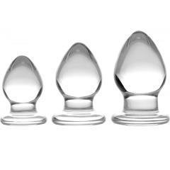 Prisms Erotic Glass Triplets 3 Piece Anal Plug Kit, Clear
