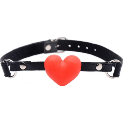 Frisky Heart Beat Silicone Heart Shaped Mouth Gag, Red/Black