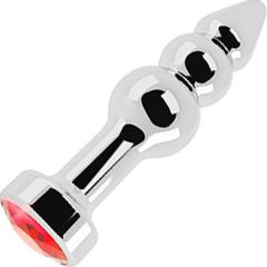 Shots Rich R7 Metal Anal Plug with Sparkling Sapphire, 4 Inch, Silver/Red