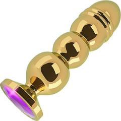 Shots Rich R10 Metal Anal Plug with Sparkling Sapphire, 5 Inch, Gold/Purple