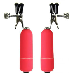 Ouch! Nipple Clamps with Vibrating Bullets, Red
