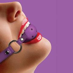 Ouch! Open Ball Gag with Leather Straps by Shots, Purple