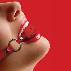 Ouch! Open Ball Gag with Leather Straps by Shots, Red