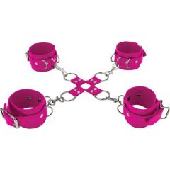 Ouch! Leather Hogtie Cuffs by Shots, One Size, Pink