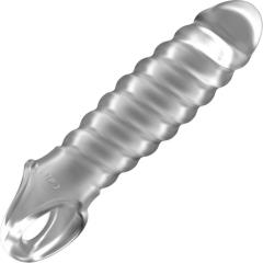 Sono No 32 Extra Length 1 Inch Ribbed Penis Extension with Ball Strap, 6 Inch, Clear