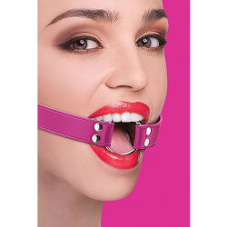 Ouch! Ring Gag with Leather Straps for Kinky Couples, One Size, Flirty Pink