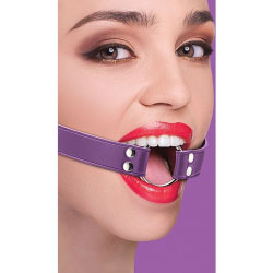 Ouch! Ring Gag with Leather Straps for Kinky Couples, One Size, Perfect Purple